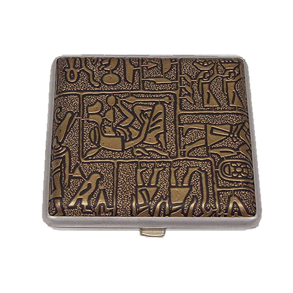 Egyptian Hieroglyph Brass 20 Cigarette Case