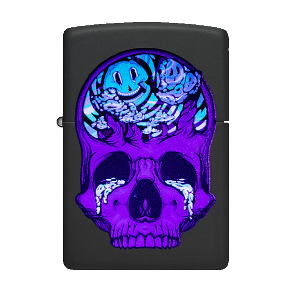 Psychedelic Brain Skull Black Light Activated Zippo