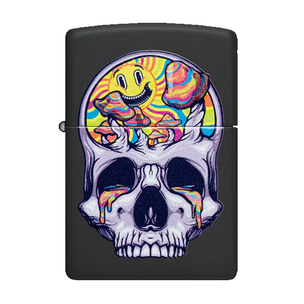 Psychedelic Brain Skull Black Light Activated Zippo