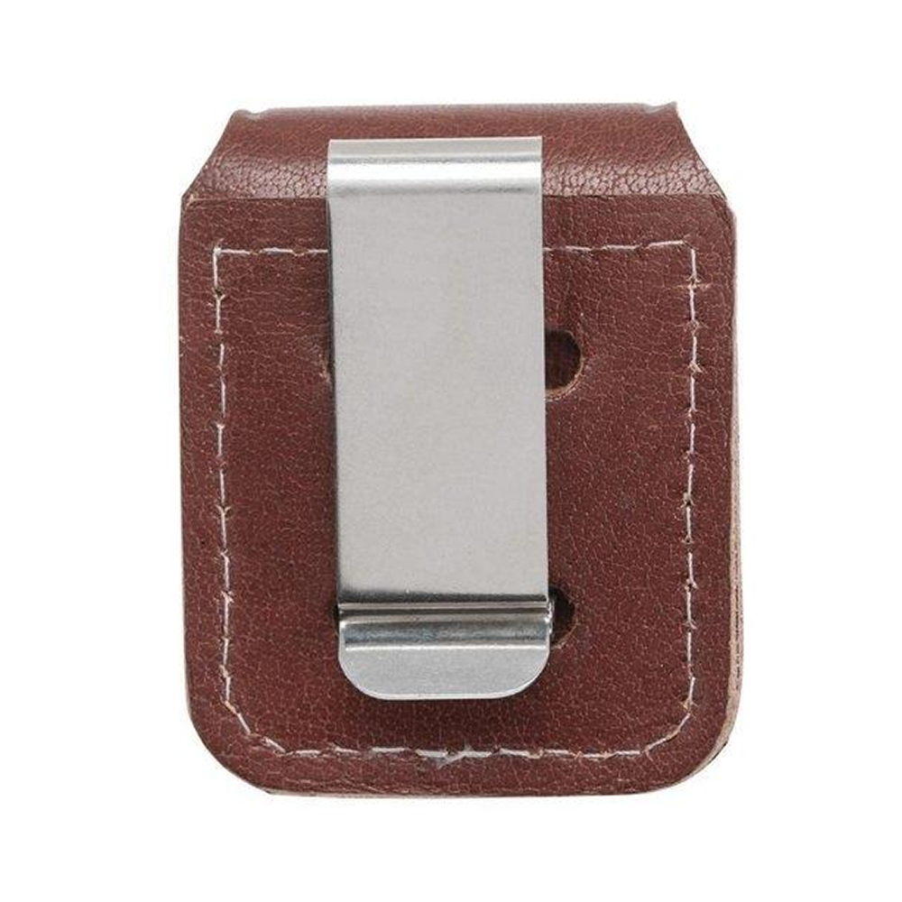 Brown Leather Zippo Lighter Pouch with Clip