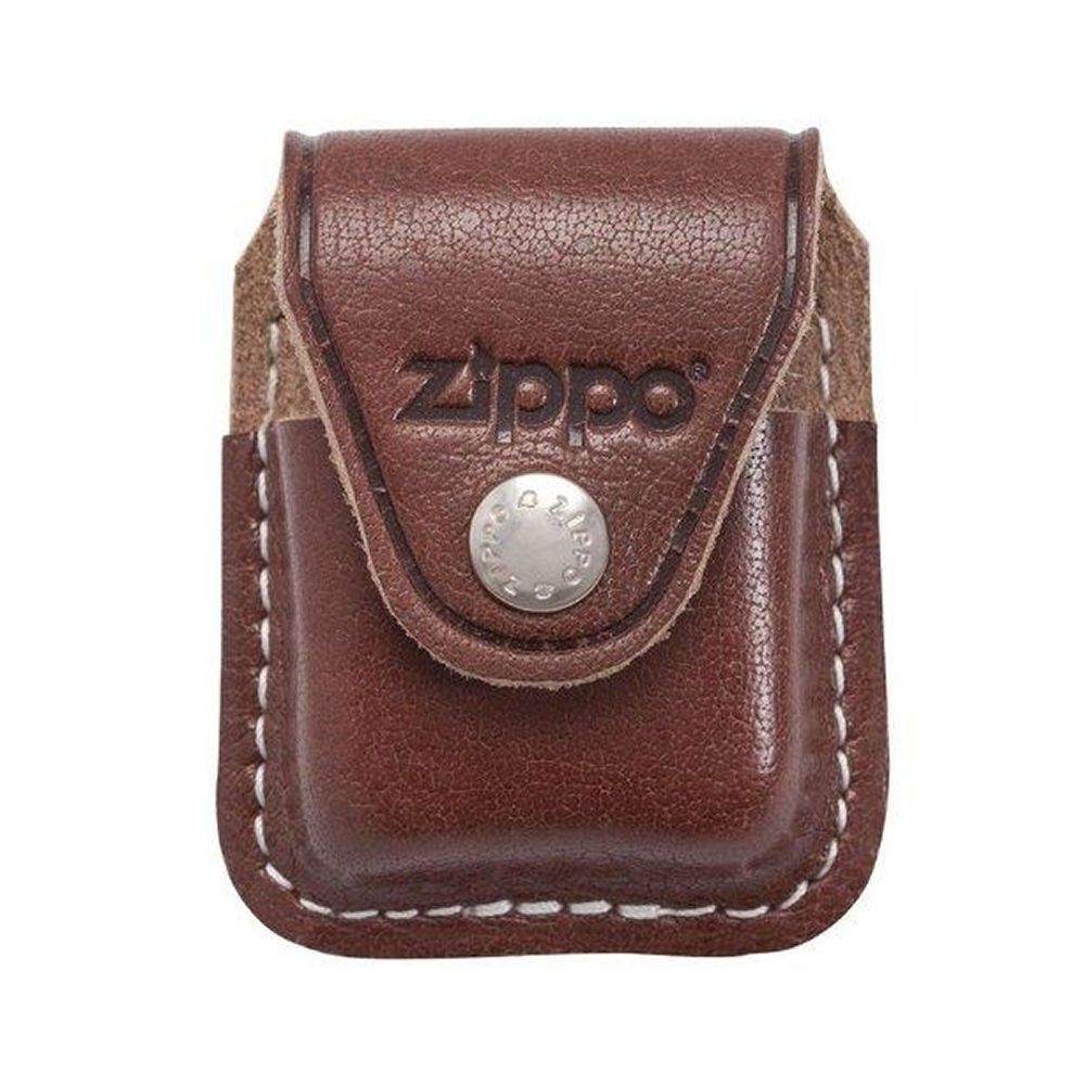 Brown Leather Zippo Lighter Pouch with Clip