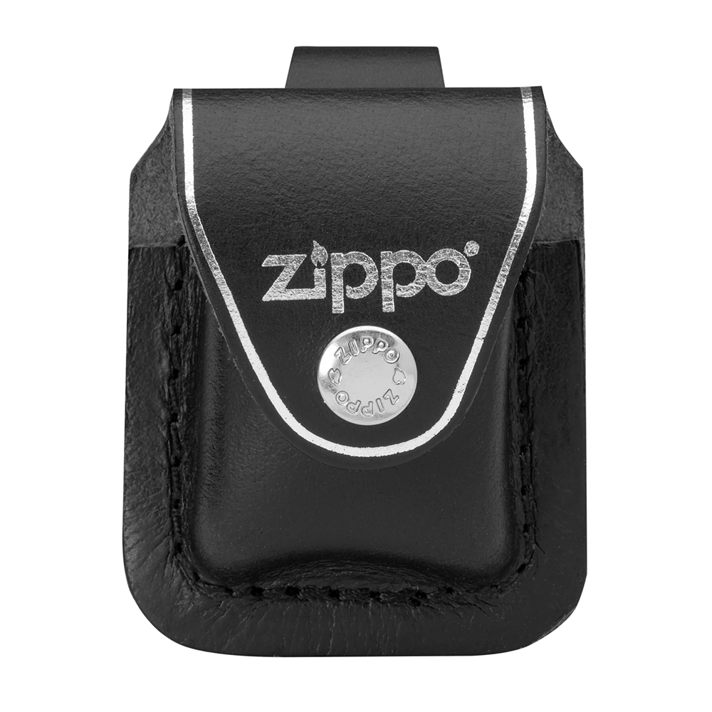 Black Leather Zippo Lighter Pouch with Belt Loop